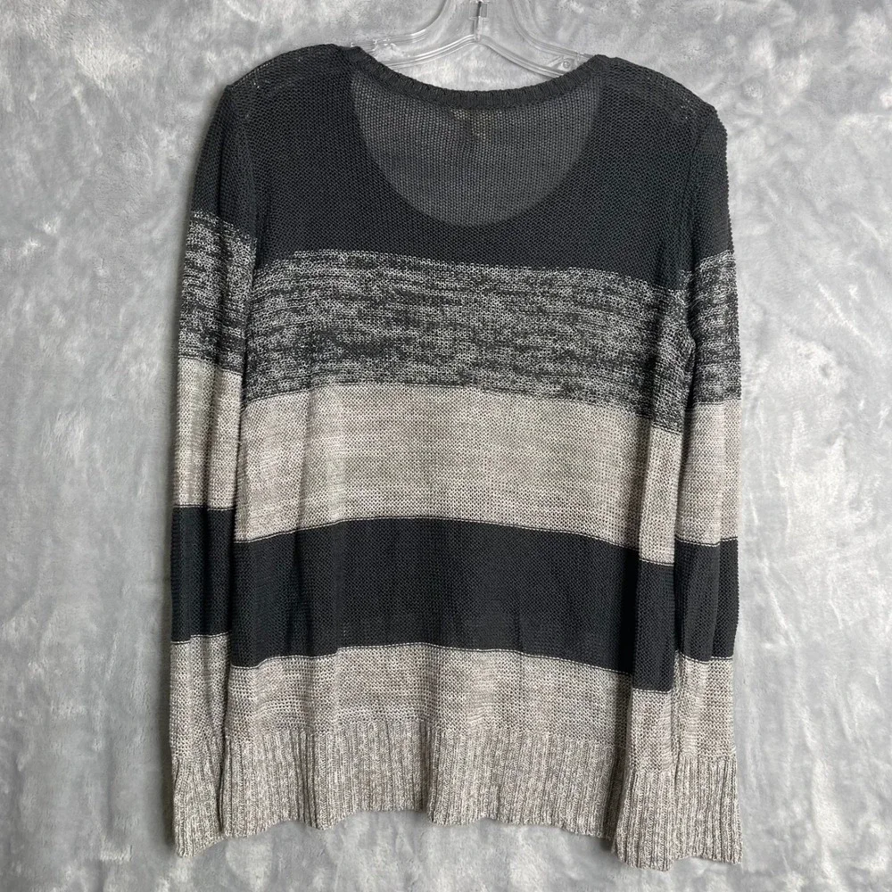 Eileen Fisher‎ 100% Organic Linen Sweater Womens S Grey Striped Lagenlook Knit - Picture 2 of 8